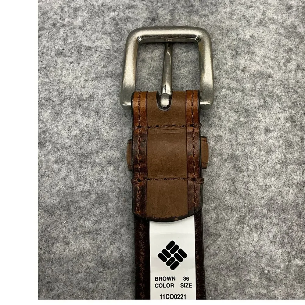 Columbia Western Brown Leather Pewter Buckle Belt Men 36”